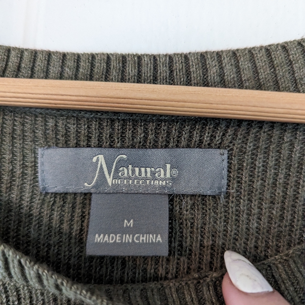 {Natural Reflections} Army Green Scoop Neck Sweater - Picture 4 of 6